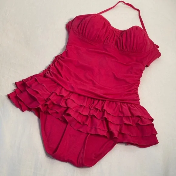 Juicy Couture Hot pink cascade ruffled swimsuit one piece - Picture 1 of 16
